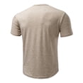 thumbnail image 5 of Men Short Sleeve 100% Cotton Henley T-Shirt Casual Solid Color Button-up Shirt Tee Tops Khaki, 5 of 9