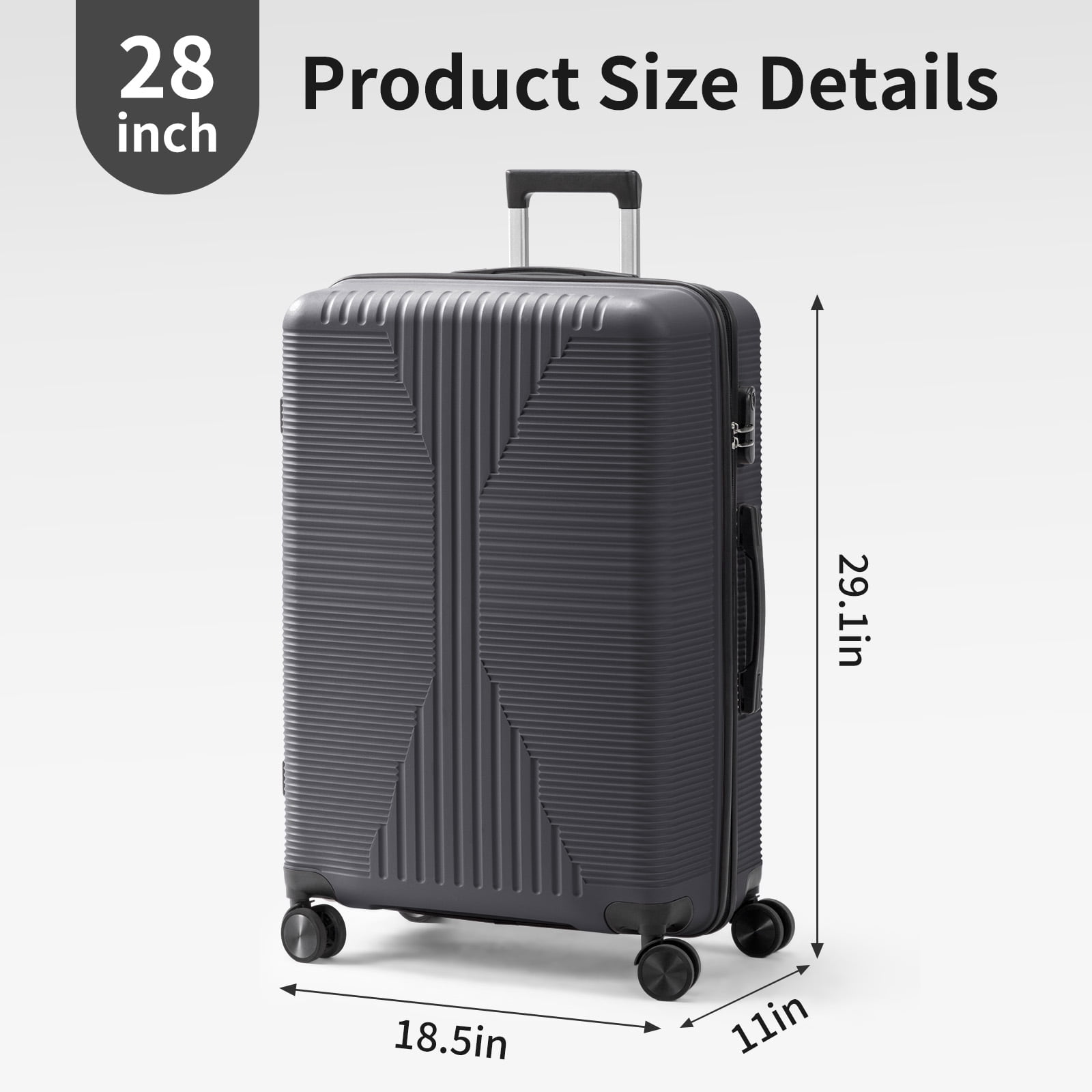 IVV 28-Inch PP Hardside Checked-Large Luggage, Non-TSA Lock, Dark Gray