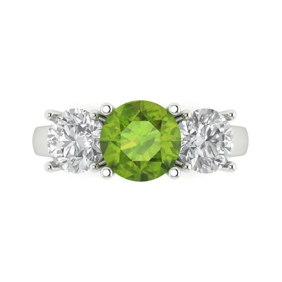 Three-Stone Engagement Ring for Women - 2.5ct Natural Peridot in 18K White Gold Promise Ring