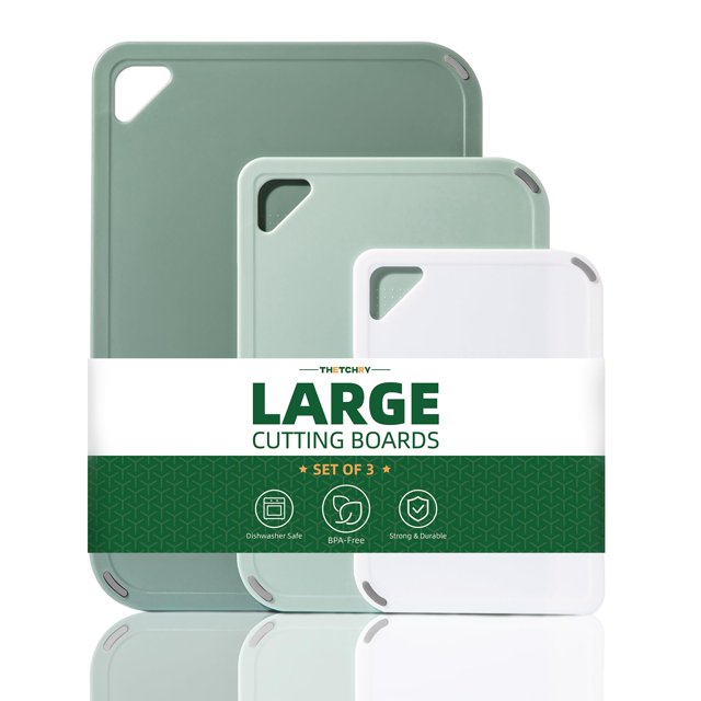 Juego de 3 tablas de cortar THETCHRY de plástico sin BPA con mango