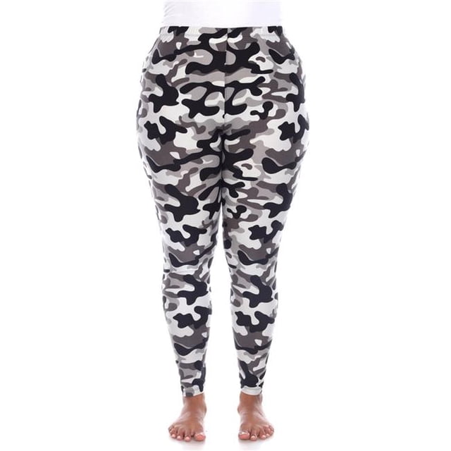 Plus Size Super Soft Midi-Rise Printed Leggings for Womens, Grey Army