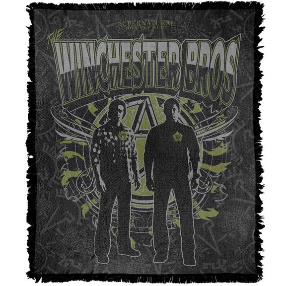 Supernatural Blanket, 50"x60" Winchester Bros. Woven Tapestry Cotton Blend Fringed Throw Blanket