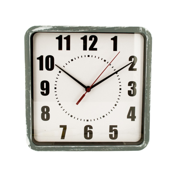 Distressed Square Grey Wall Clock
