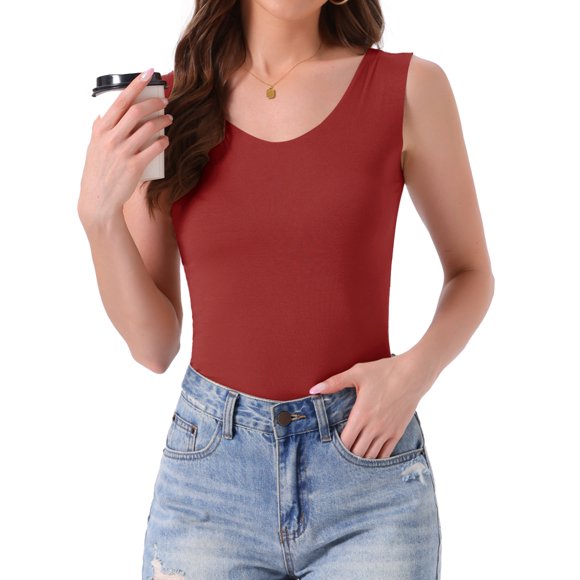Camiseta sin mangas de modal para mujeres, cuello en U, ropa de descanso básica, tops de verano para dormir, color rojo vino