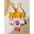 thumbnail image 2 of Bullpiano 7-11T Toddler Girls Swimsuits Two-Pieces Bathing Suits Padded Ruffled Top And Floral Bottoms Quick Dry Swimwear Kids Sunsuit Tankini Suit Summer Vacation Gift for Kids (Yellow+Floral), 2 of 8