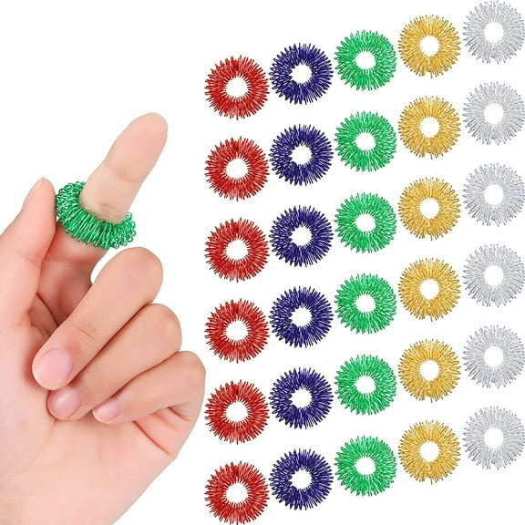 30 Pieces Spiky Sensory Finger Rings, Spiky Finger Ring/Acupressure Ring Set for Teens, Adults, Silent Stress Reducer and Massager (3 cm/ 1.18 Inch)