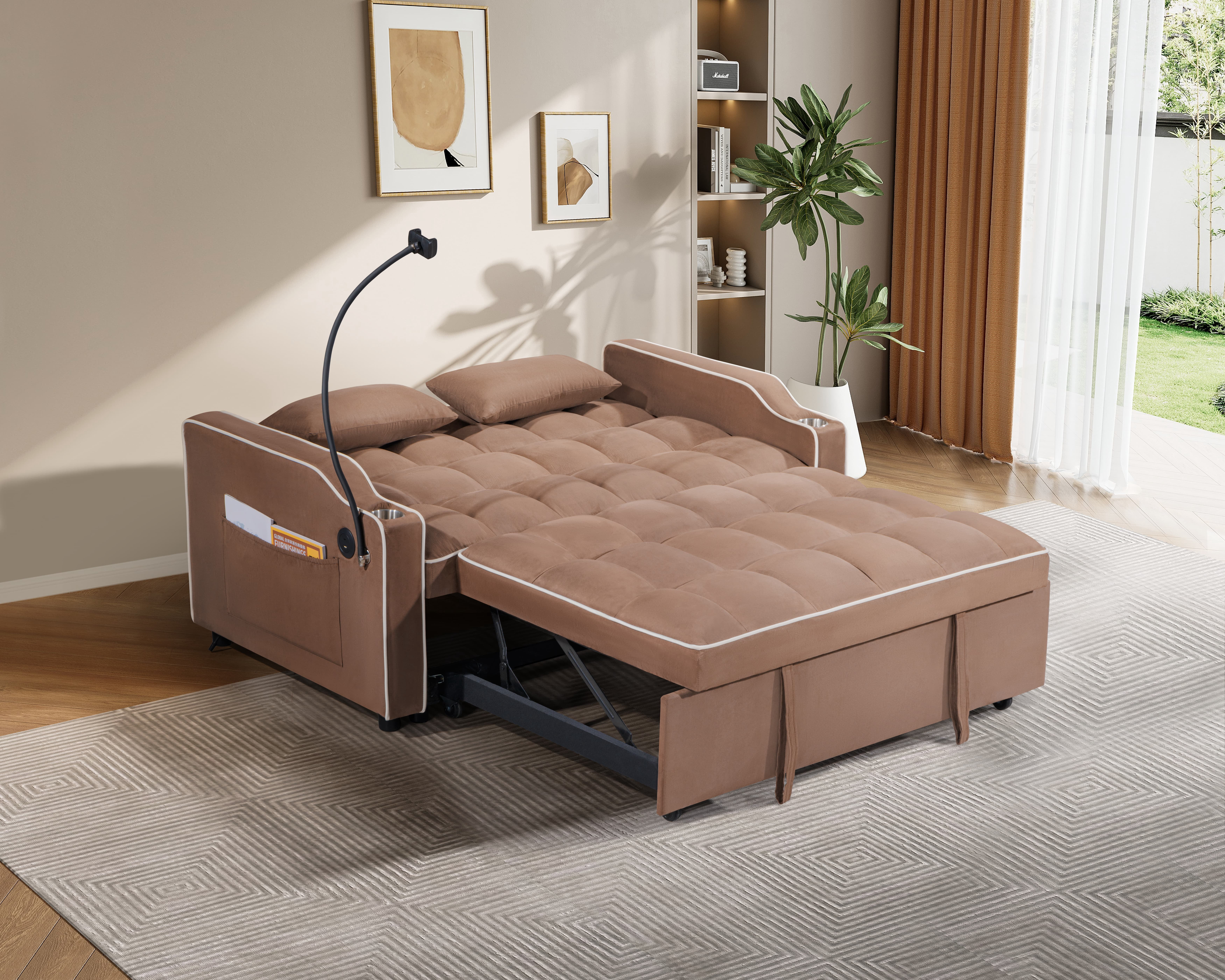 MAYEERTY Pull Out Couch Bed-3 in 1 Convertible Sofa Bed Upgraded wear-resistant suede fabric Sleeper Chair Bed