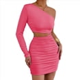 thumbnail image 3 of Vestido Mini de Cóctel con Volantes y Larga para Mujer, Moda 2025, con Hombros Descubiertos y Caderas Estrechas. Rosa Melocotón XS, 3 of 10