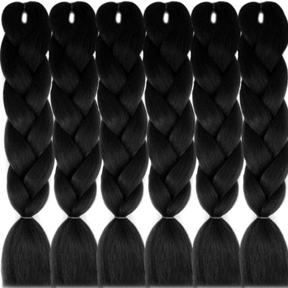 czcpp-Jumbo Braid Hair- 24 Inch 6pcs/pack Black Jumbo Braiding Hair Extensions Synthetic Kanekalon Heat Resistant Jumbo Braids Wigs for Women 100g/pc