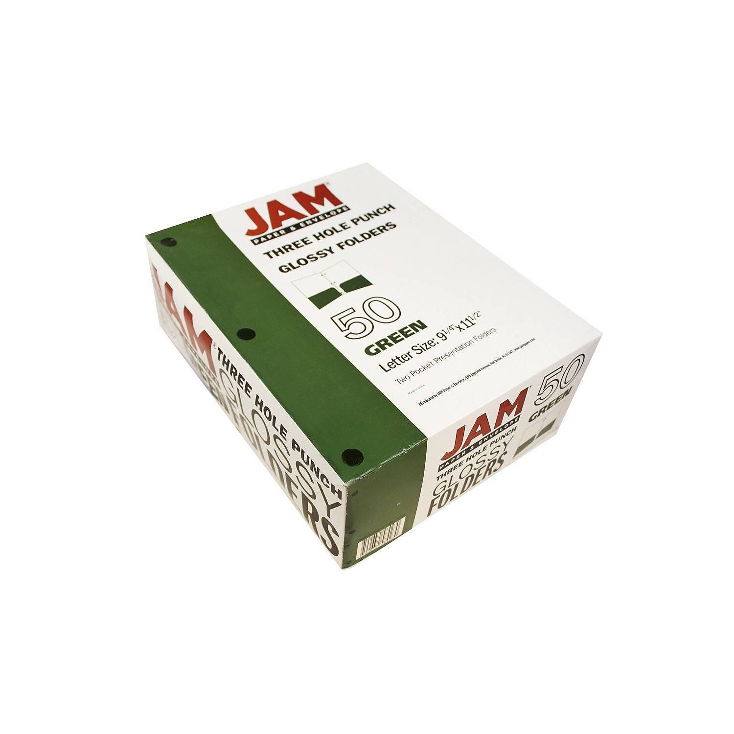 JAM Paper Glossy 3 Hole Punched 2-Pocket Folders Green 100/Pack (385GHPGRBZ)