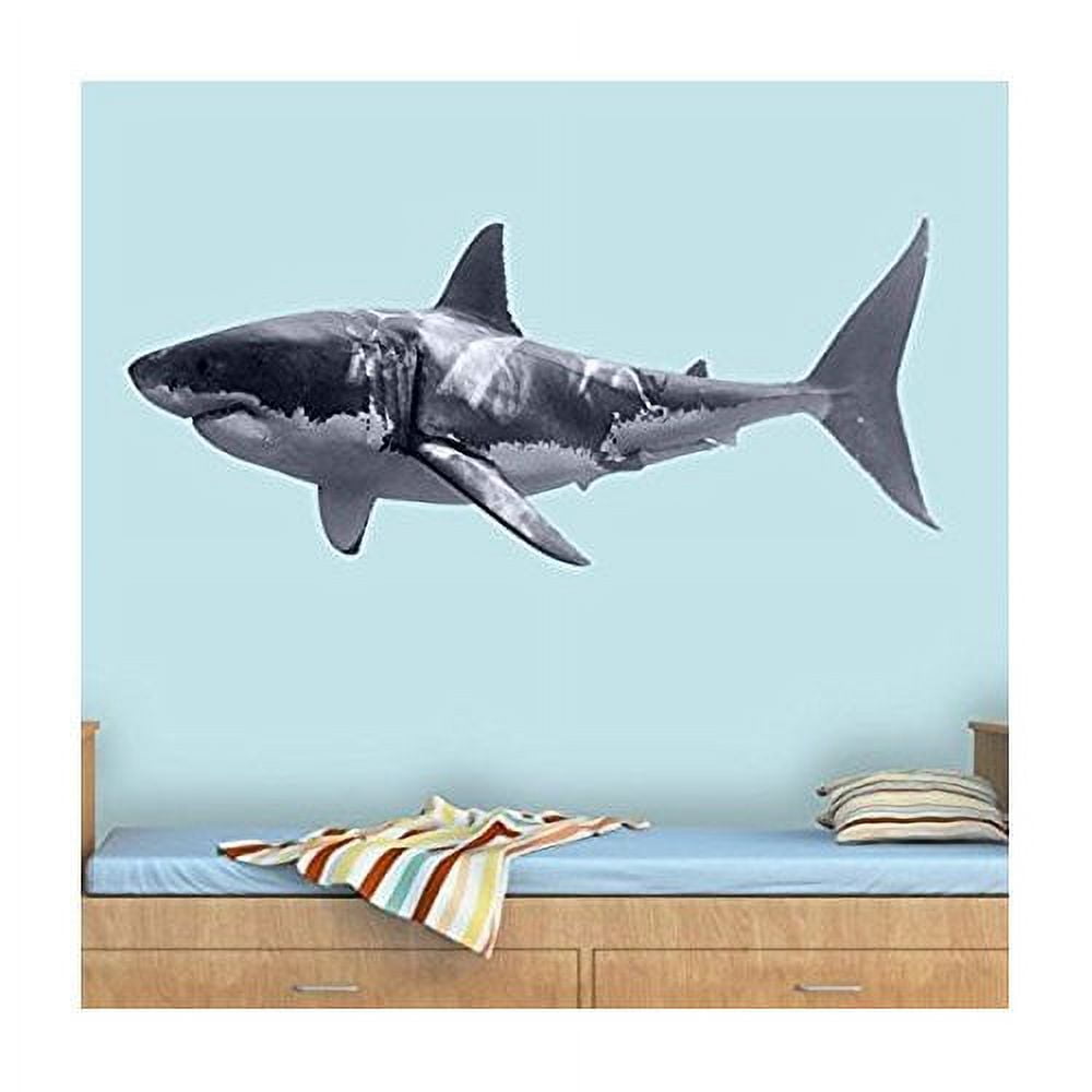 VWAQ Great White Shark Wall Decal Realistic Shark Stickers Peel And Stick Mural VWAQ-PAS3 (20"H X 48"W)