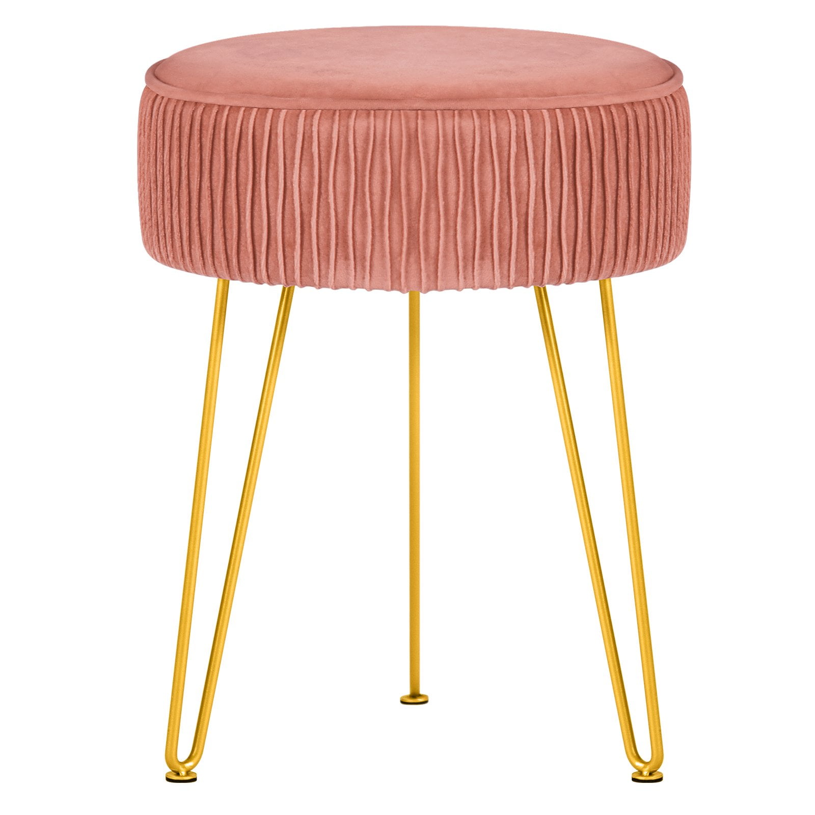 PROHIKER Velvet Upholstered Round Ottoman Footrest, Vanity Makeup Stool