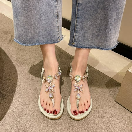 

Fashion Rhinestone Detail Flat Thong Sandals