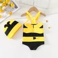 thumbnail image 6 of Baby Swimsuit Boy Kids Unisex Bee Themed One Piece Rash Guard with Hat Bathing Suits for Girls Yellow 6-12 Months, 6 of 6