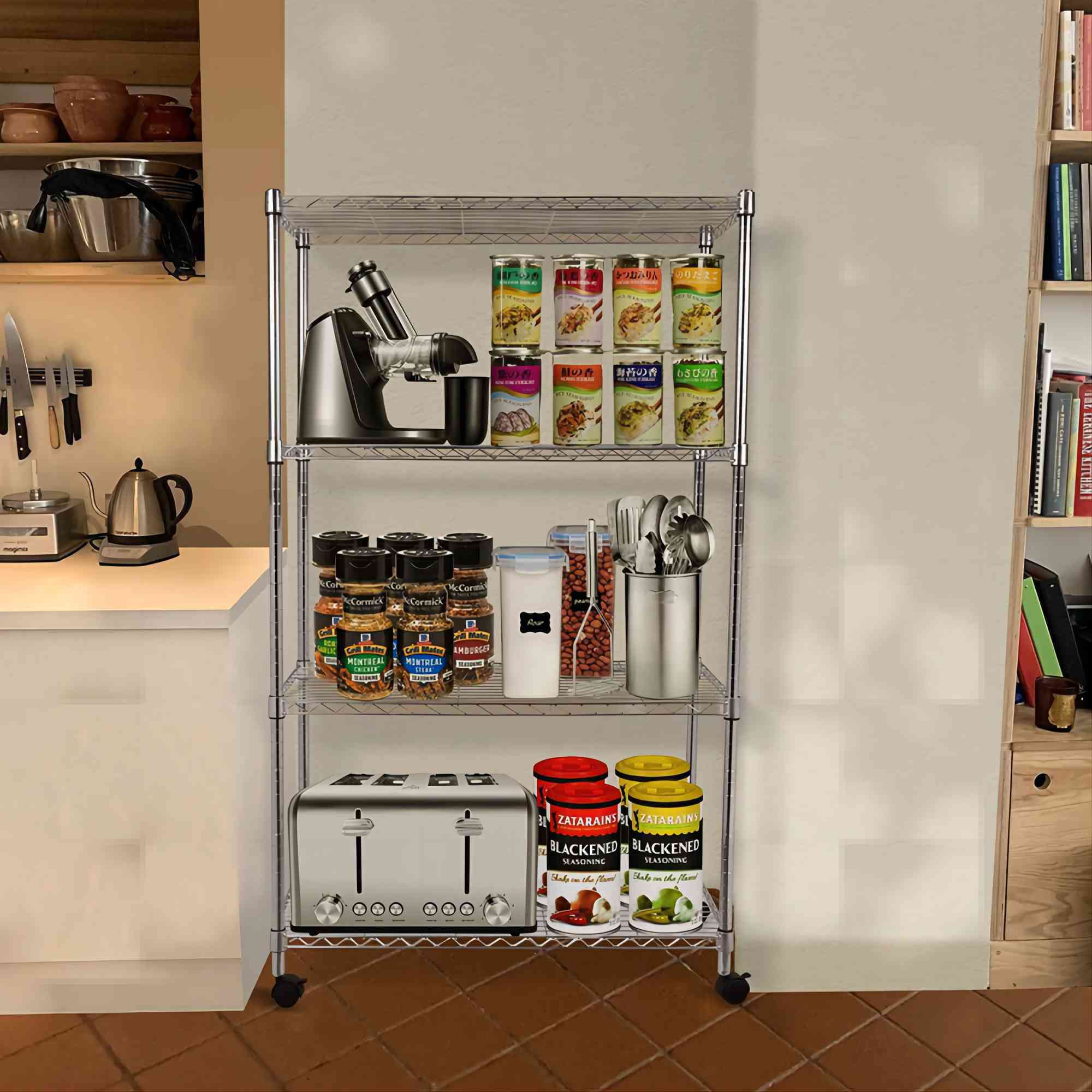 4Tier Steel Wire Garage Storage Shelving Unit with Wheels