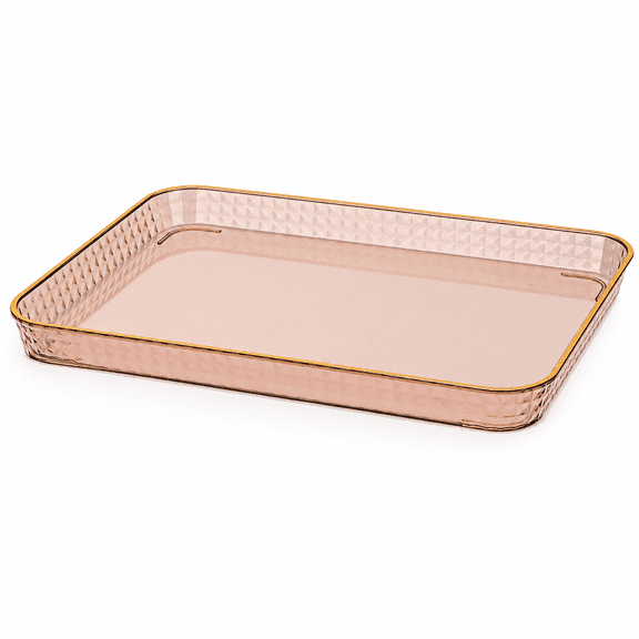 ABCISI Amber Vanity Tray with Gold Rim, Rectangular PET Countertop Organizer for Perfume, Cosmetics, Keys, 12 Inch Decorative Catchall Plate for Kitchen Bedroom Entry Bathroom and Coffee Station