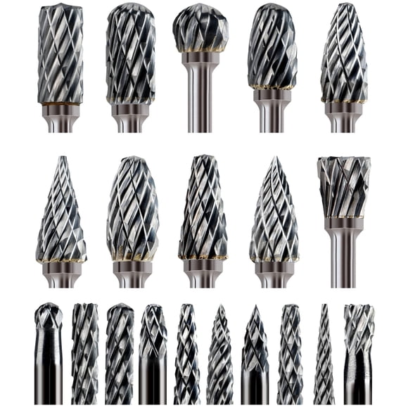 20 Pcs Carbide Burr Bits 1/8" Shank Compatible with Dremel Milwaukee Metal Grinding Wood Stone Steel Carving Cutting Engraving Grinder Kit