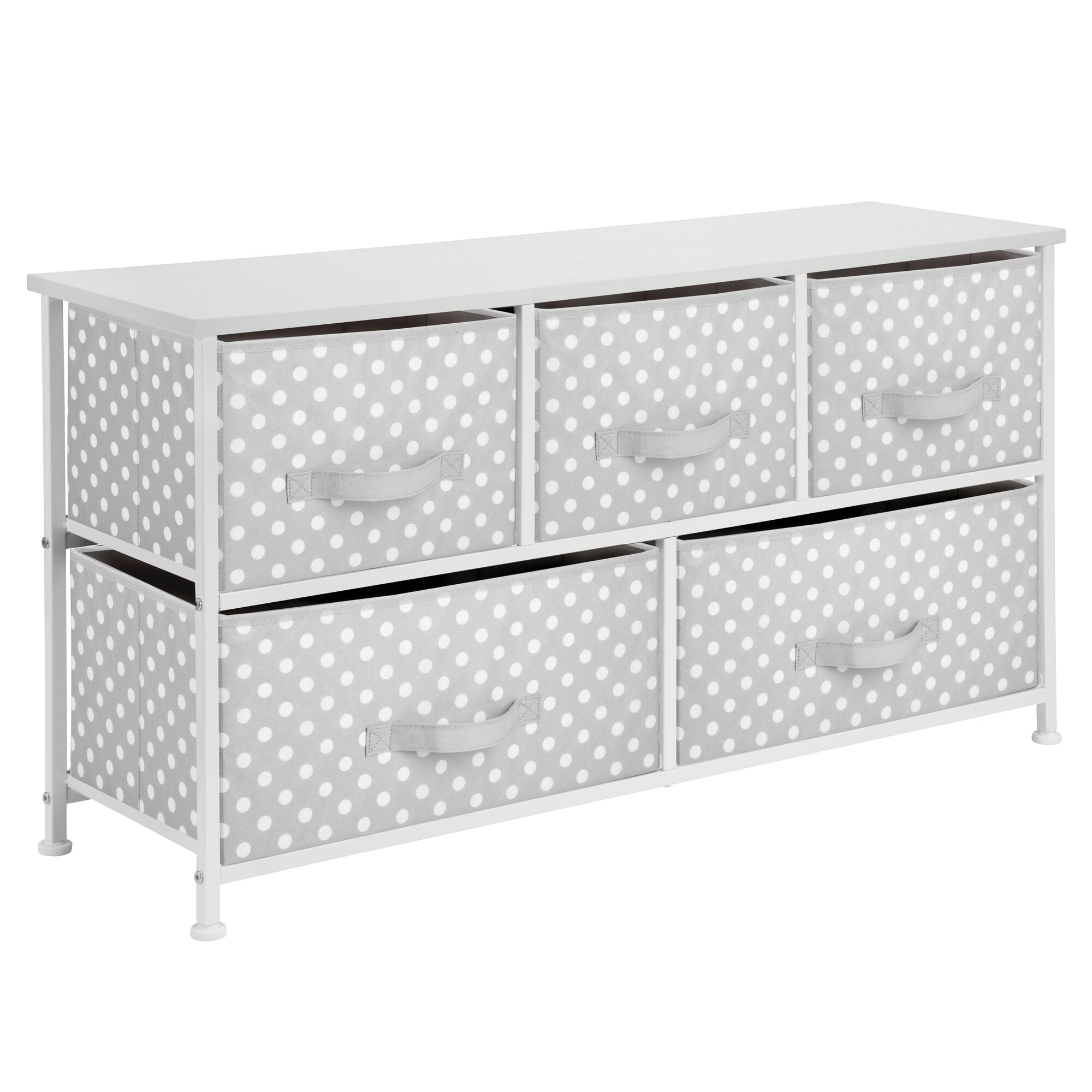 Wood Top mDesign Wide Dresser 5 Drawers Storage Furniture Turquoise Blue with White Dots Polka Dot Pattern 32.6 W Organizer for Child/Kids Room or Nursery Easy Pull Fabric Bins 