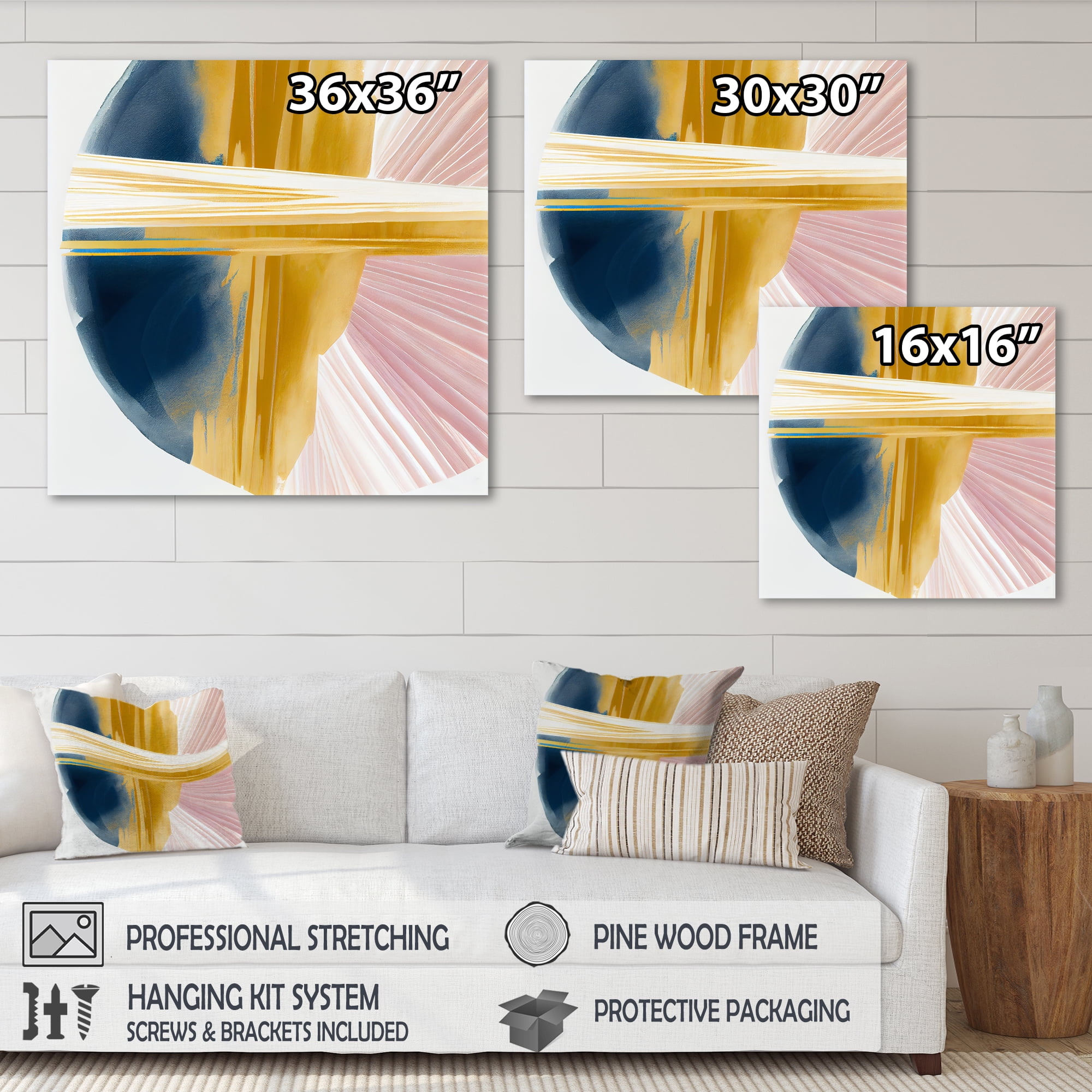 Designart Wide Golden Brush Stroke II Canvas Wall Art