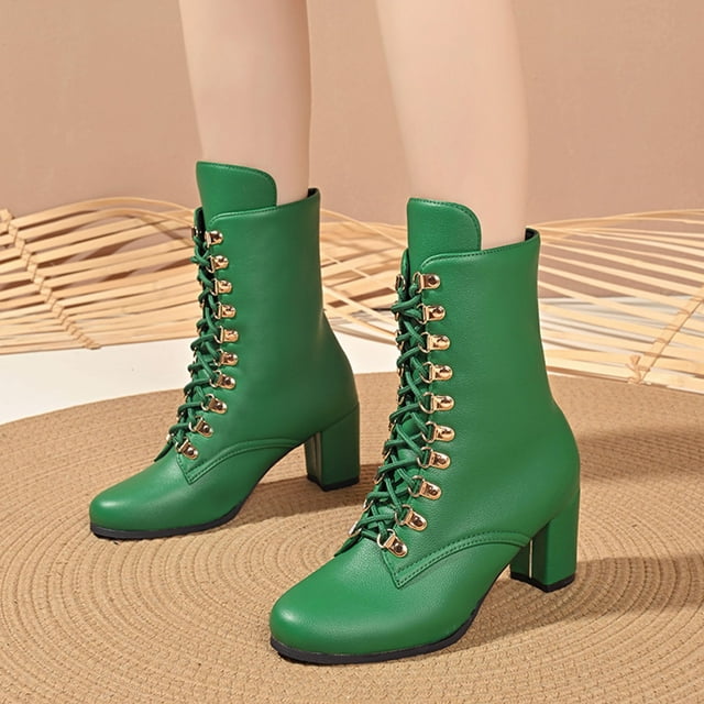 Cameland Women's Versatile Cool Eye-Catching Solid Color British Style Large Size Fall And Winter Style Comfortable Heightened Thick Heel Short Barrel Motorcycle Boots