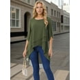 thumbnail image 2 of DARING DIVA Women's 3/4 Sleeve High Low Hem Scoop Neck Chiffon Blouses L Army Green, 2 of 8