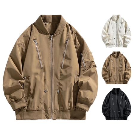 BiZtdJrK Men s Casual Varsity Jacket Lightweight Zip Up Bomber Jackets Stand Collar Windbreakers with Pockets Black M