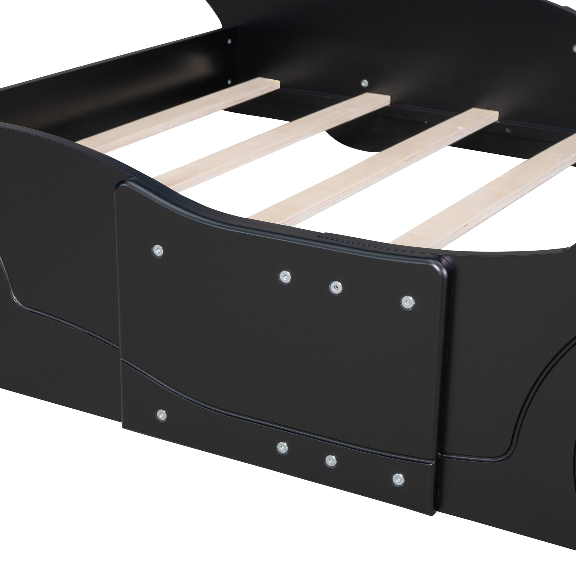 Gewnee Full Size Platform Bed,Wood Race Car-Shaped Platform Bed Frame for Kids Child,,Black