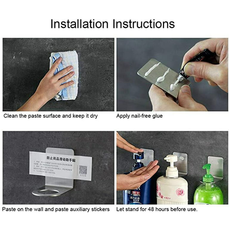 Stainless Steel Wall Mounted Hand Sanitizer Holder Soap Dispenser - Adhesive Wall Mounted Bottle Holder Shampoo Holder Hanger Dispenser Holder Hook