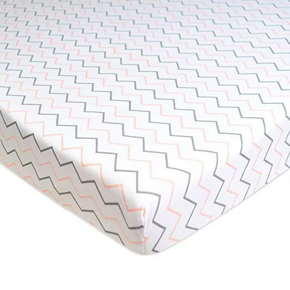 American Baby Co. Cotton Jersey Knit Fitted Portable/MiniCrib Sheet, Pink ZigZag