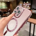 thumbnail image 5 of Luxury Bling Crystal Lens Film Case For iPhone 15 16 11 12 13 14 Pro Max 16 Plus Magsafe Magnetic Wireless Charging Clear Cover Dark purple For iPhone 12 ProMax, 5 of 7