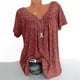 thumbnail image 1 of ICHUANYI ClearanceWomen Plus Size Short Sleeves V-Neck Print Blouse Pullover Tops Short Sleeve Blouses(Red, M) ICHUANYI WER20232080500338, 1 of 8