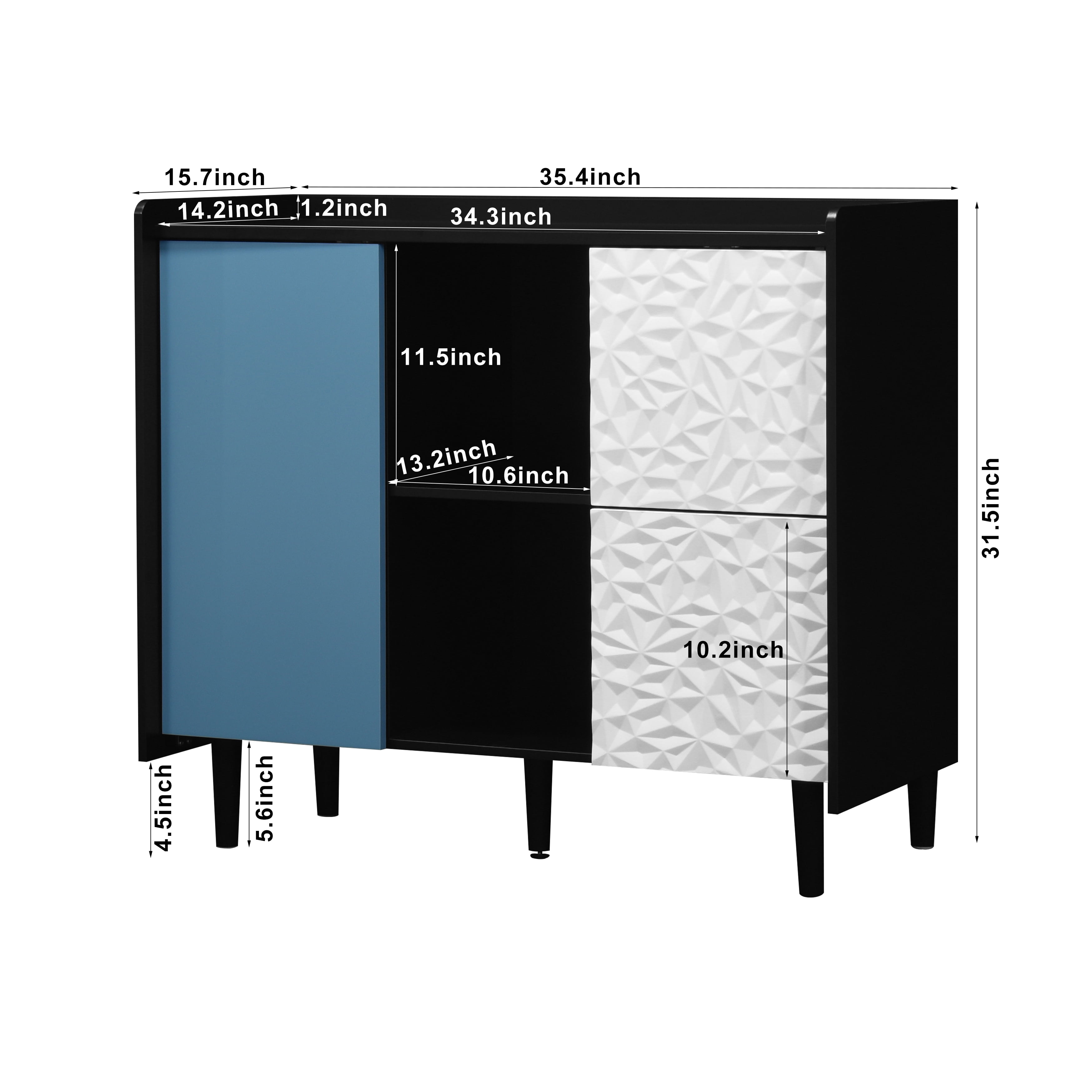 MAYEERTY Black Sideboard Buffet Cabinet with Red Doors, Drawers & Open Storage for Kitchen & Dining Room