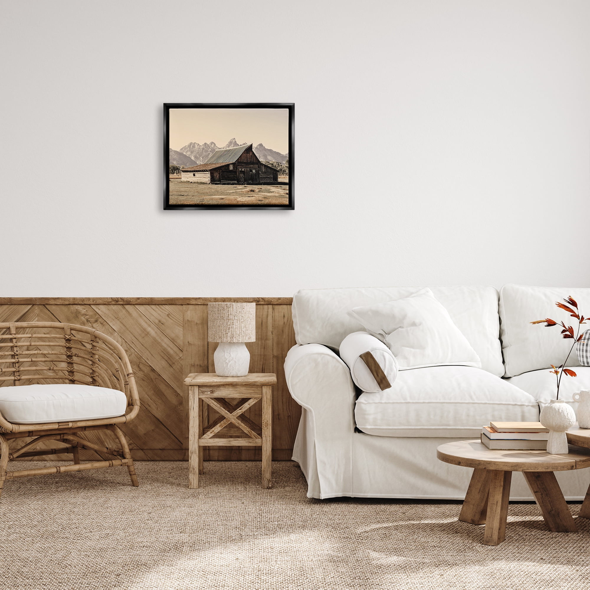 Stupell Rural Cabin Nature Mountain Peaks Landscape Photography Black Floater Framed Art Print Wall Art