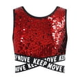 thumbnail image 4 of iiniim Kids Girls Sequin Sleeveless Hip Hop Latin Modern Jazz Dance Crop Tank Top Vest Performance Red 4, 4 of 7
