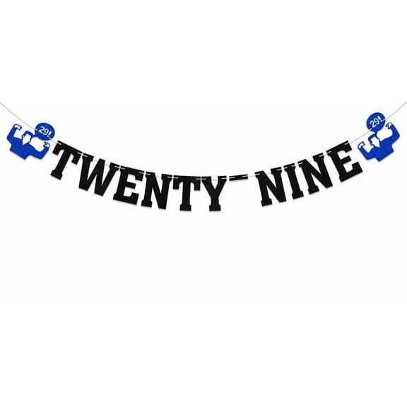 Twenty-Nine Banner - New Girl 29th Birthday Party Decorations, I'm 29 Folks, What's Up? Happy 29th Birthday Party Decorations Black Glitter