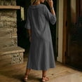 thumbnail image 7 of Sokhug Women's Maxi Dress Cowl Neck 3/4 Ruffle Sleeve Cotton Blend Summer Solid Color Midi Dress with Pockets, 7 of 7