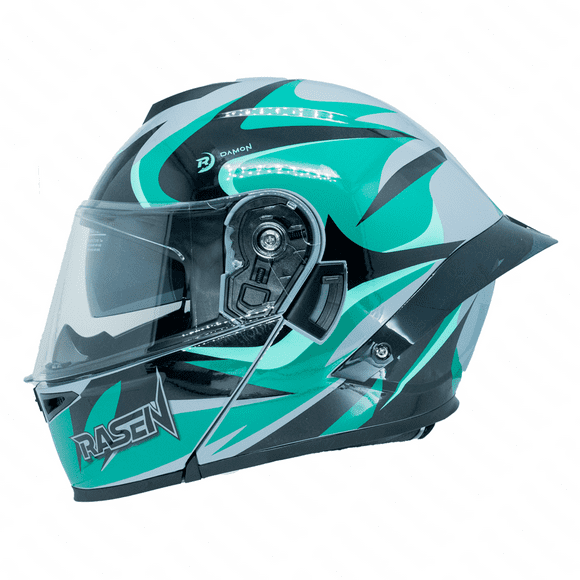 Casco abatible deportivo para moto Rasen gris con verde y negro verde M