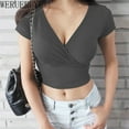 thumbnail image 5 of New Summer Black Sexy V-neck T-shirt Short Sleeve Y2k Crop Top Women Clothes Streetwear Korean Fashion Corset Tops Tshirts 2023, 5 of 9