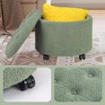 thumbnail image 5 of Round Storage Ottoman with Rolling Wheels, Teddy Velvet Foot Rest Stool Tufted Footstool for Living Room, Bedroom, Dorm, Green, 5 of 5