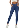thumbnail image 2 of uublik High Rise Straight Leg Pants for Women Stretchy Pants Pull On Jeggings High Waisted Denim Leggings Casual Pants with Pockets, Dark Blue, 2 of 5