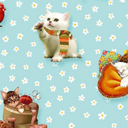 FREE SHIPPING!!! Fashion Kittens Design Printed on 100% Cotton Quilting Fabric for DIY Projects by the Yard (Seafoam, Black, Orange)