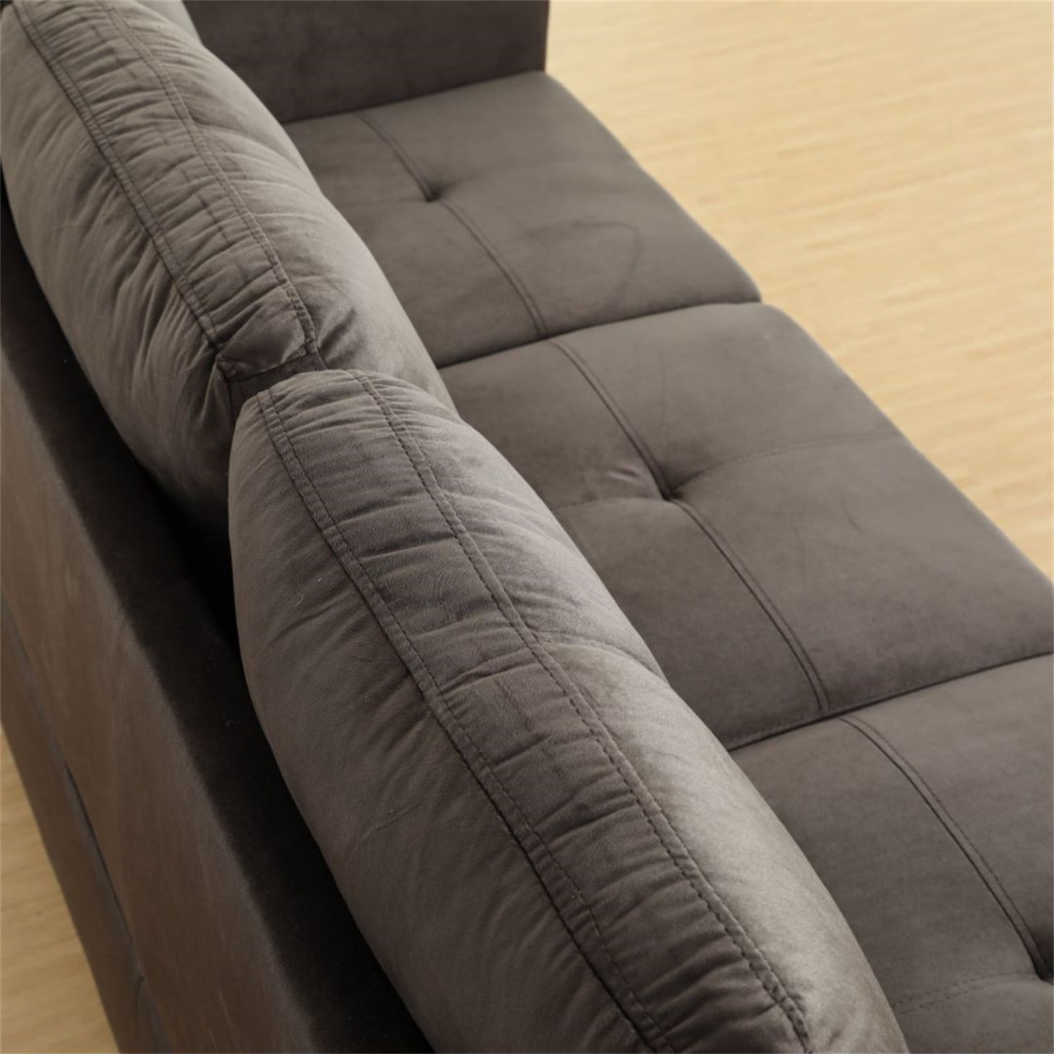 Hommoo Flannel Living Room Furniture Set, L Shaped Couch  Sectional Sofa, 4-Seat Couches and Sofa for Home, Apartment, Dorm, Dark Brown(No Ottoman)