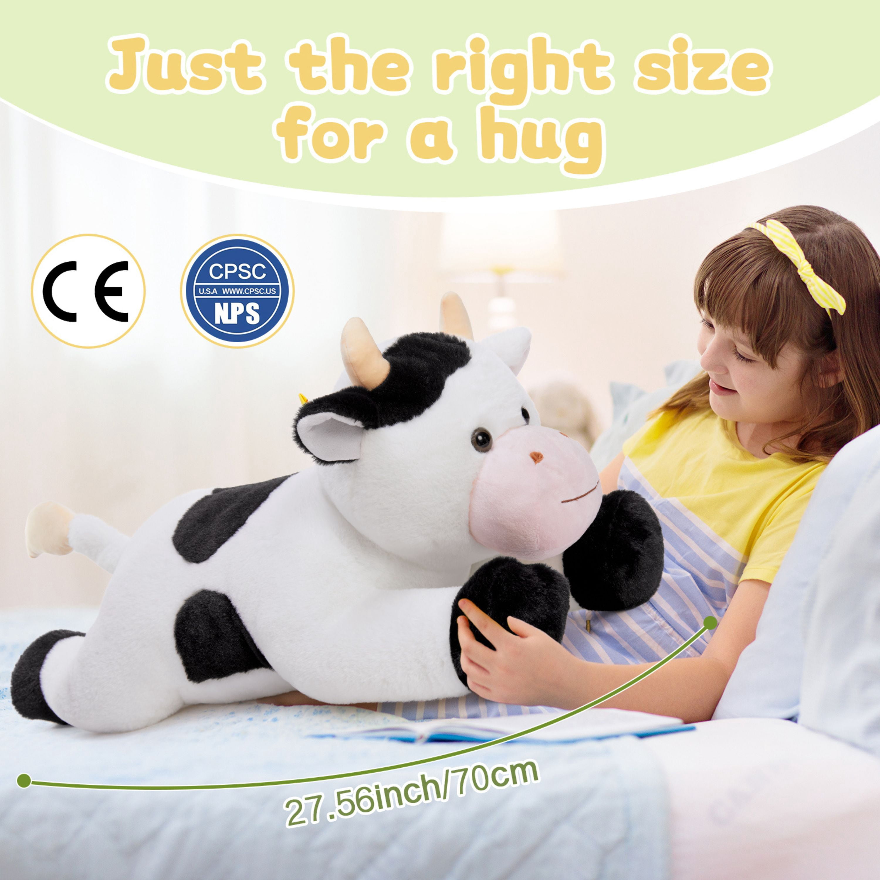 Tezituor 28" Cow Weighted Stuffed Animals 5lb Soft Microwavable Stuffed Animal Glow in The Dark