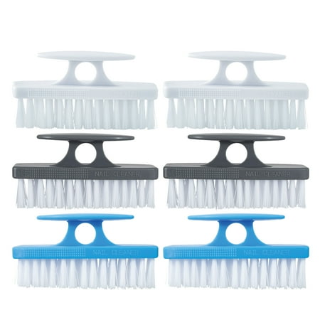 

Superio Nail Brush Cleaner with Handle 6 Pack (Grey Blue White)- Durable Brush To Clean Toes Fingernails Hand Scrubber All Surface Cleaning Heavy Duty Scrub Brush Stiff Bristles Easy To Hold