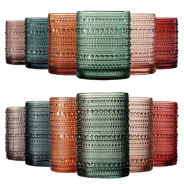 Juego de cristalería Khen Hobnail con relieve y vasos altos, 12 piezas