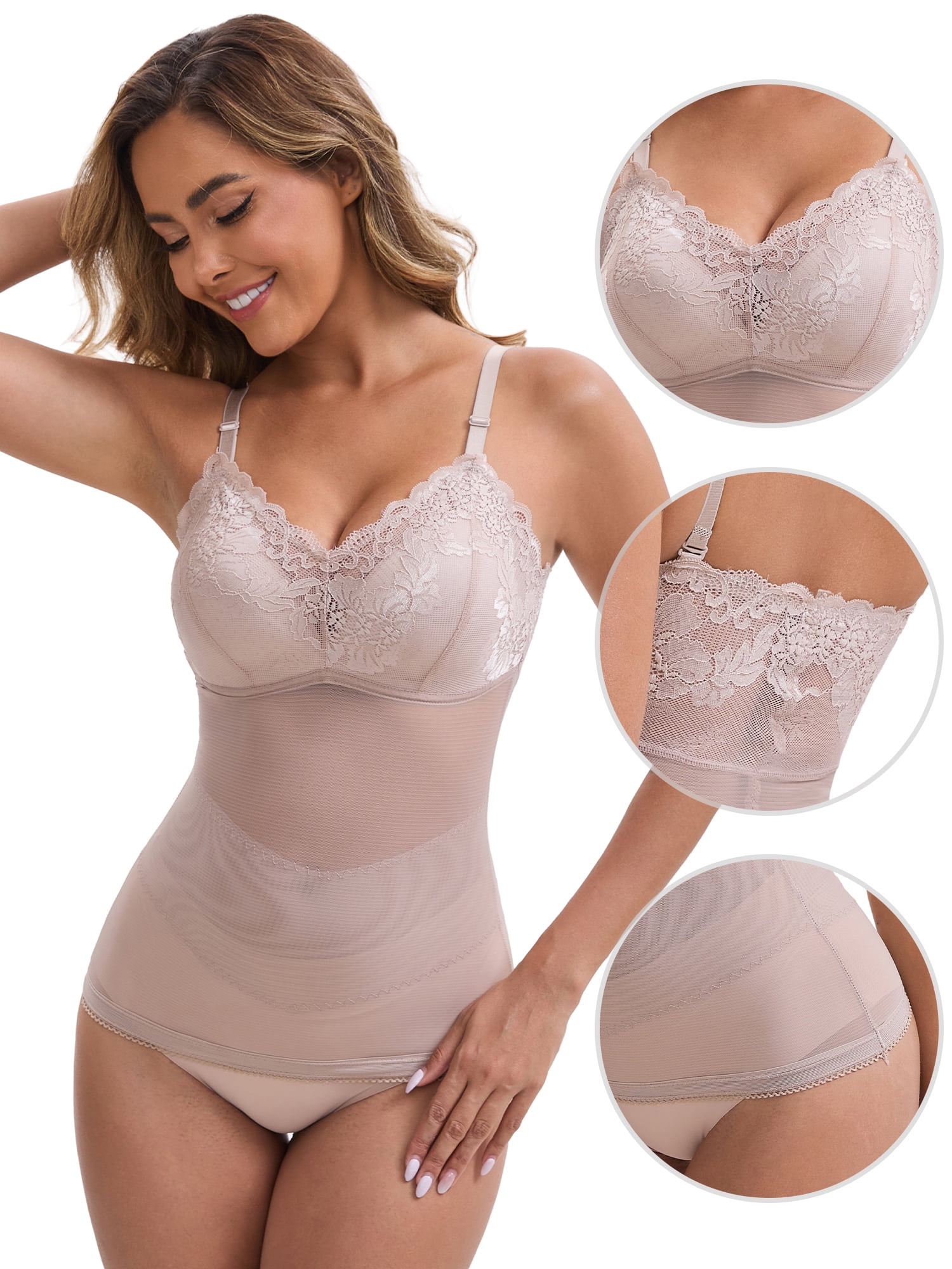 DARING DIVA Women's Lace Mesh Shapewear with Adjustable Straps M Light Gray