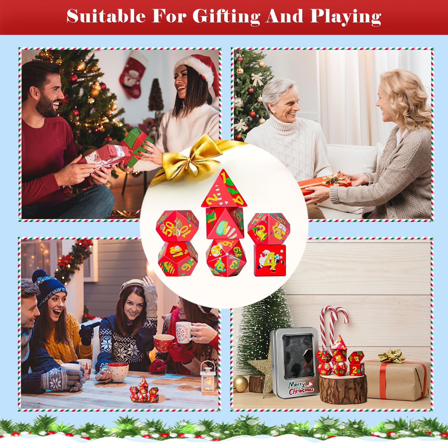 SWAJUJA DND Dice Set Christmas Themed Gift Box 7-Piece