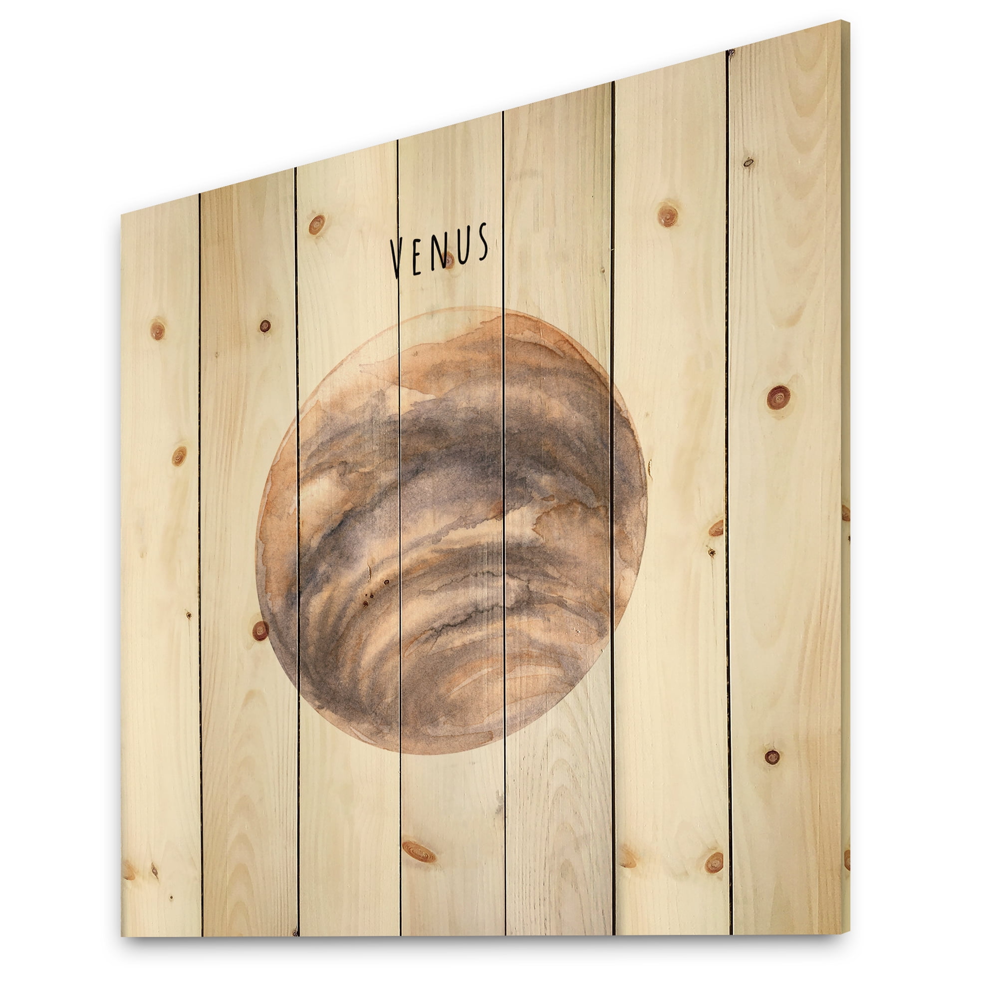 Designart 'Abstract Planet Venus' Bohemian & Eclectic Print on Natural Pine Wood
