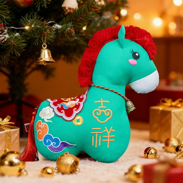 Muñeca de lino para festival, decoración navideña, 32 cm, dibujos animados, adorables caballitos, juguete de decoración navideña, muñeca de festival, regalo del Año del Caballo, decoración de Hallowee