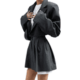 thumbnail image 2 of Ensemble Costume Femme Jupe Courte Col à Revers Manches Longues Bouton Bureau Automne 2 Pcs Ensemble Assorti, 2 of 10